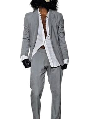 Vintage General Assembly Suit Cotton/Linen Heather Gray Slim Taper Leg Sz 38